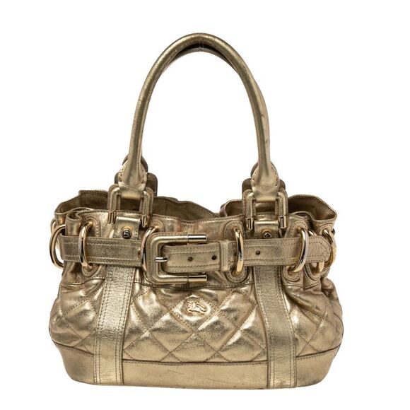 Burberry Metallic Gold Quilted Patent Leather Beaton Tote - Picture 1 of 4
